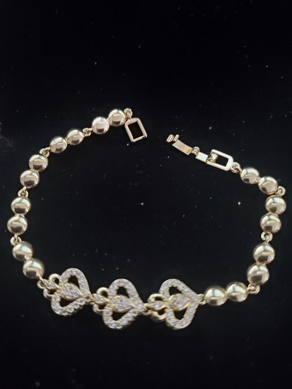 Gold-Tone Heart Link Bracelet with Crystal Accents
